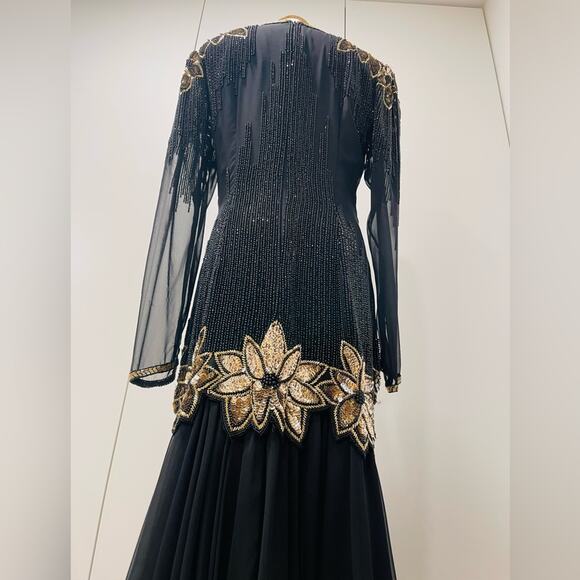 Vintage 90s Dress Sequin Beaded Party Cocktail Formals Red Carpet Black Gold s/6 - Picture 11 of 14